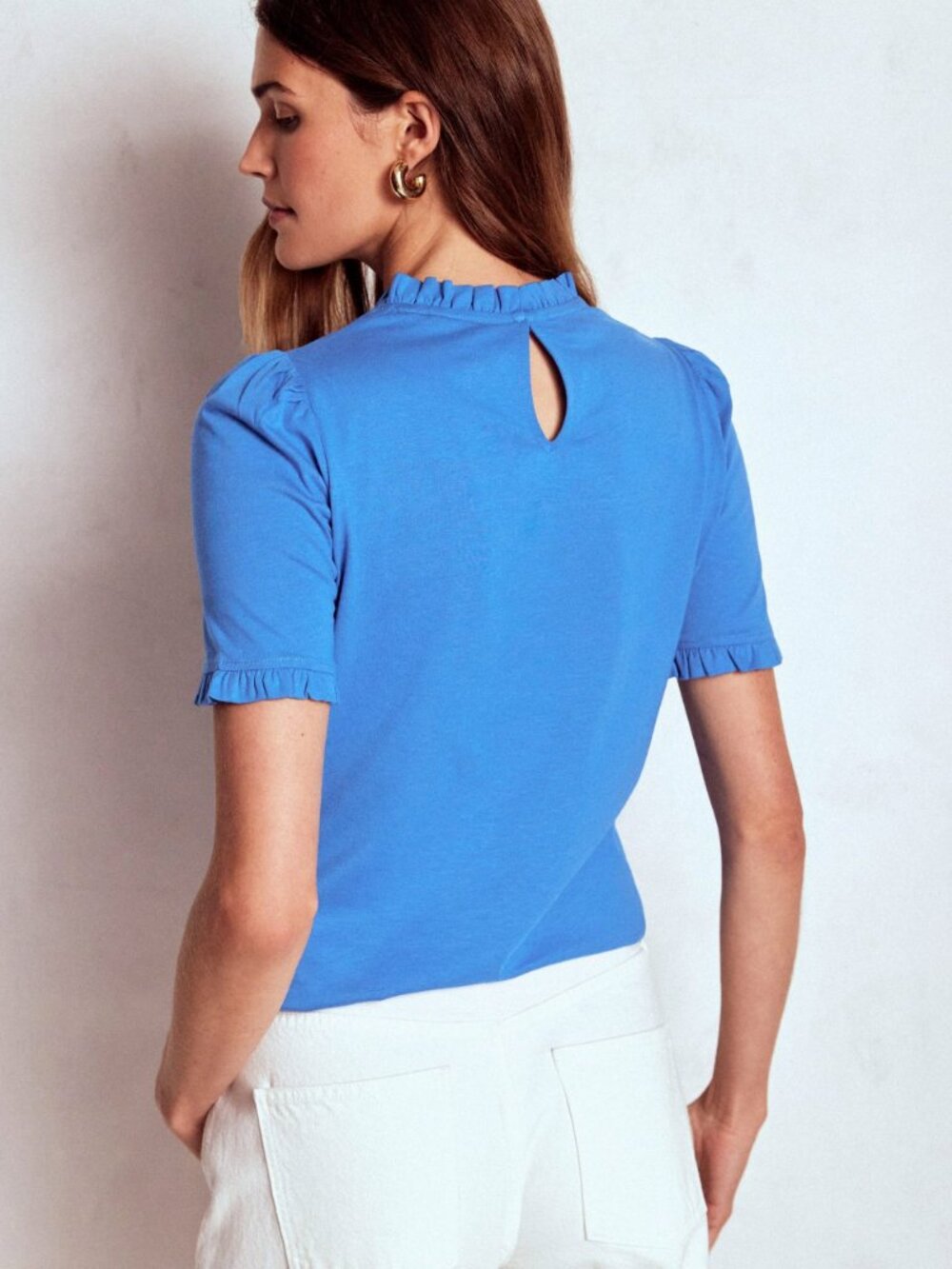 NWT Boden Super Soft Frill Detail T-shirt - Meadow Spring Blue - Size 6 - Picture 2 of 8